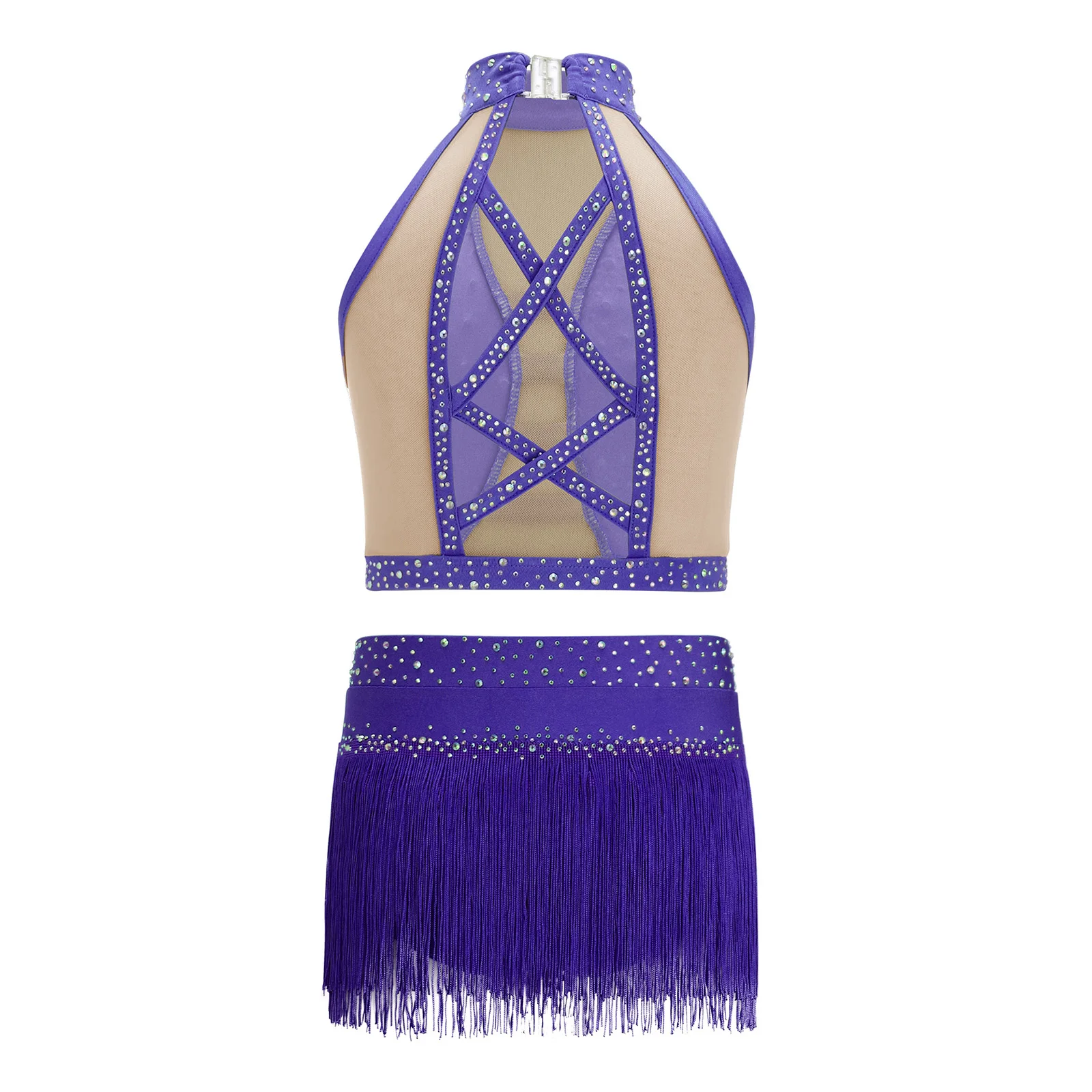 

Kids Girls Salsa Rumba Cha Cha Tango Latin Fringe Leotard Dance Costume Sleeveless Tassel Jumpsuit Stage Stage Dancewear Outfits