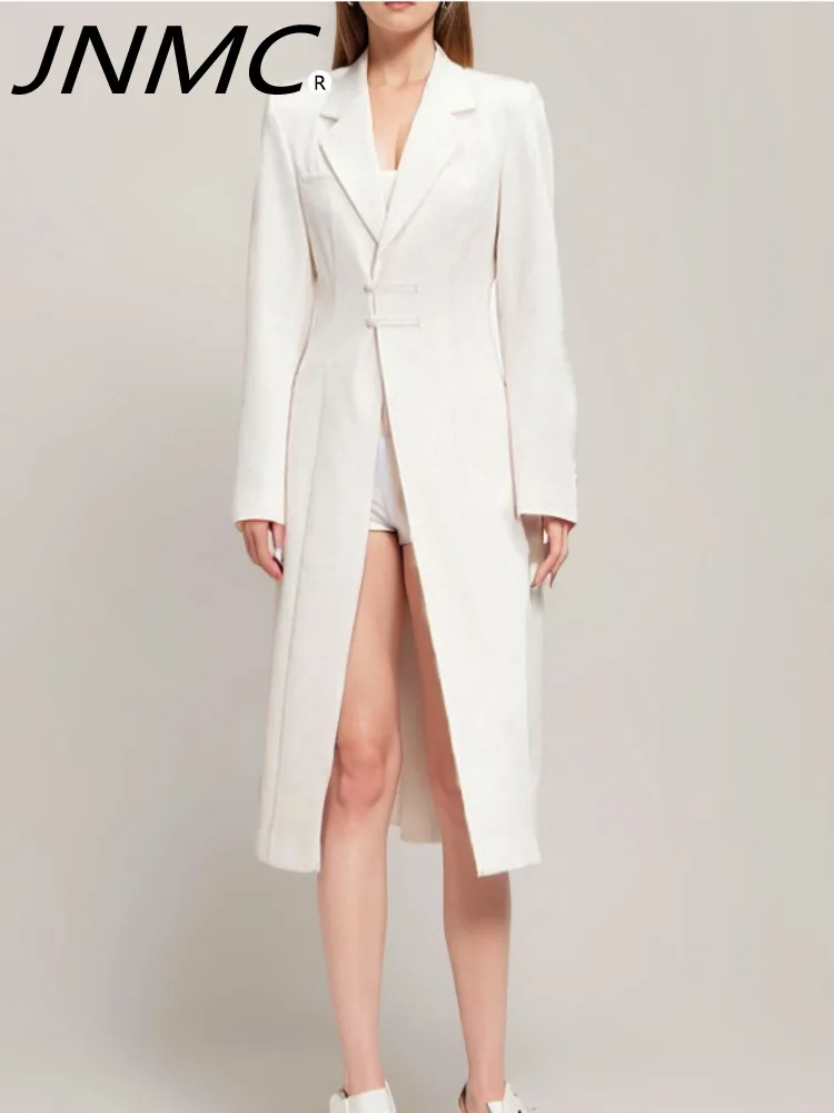 

JNMC модный дизайн белая Пряжка Стиль с поясом и разрезом костюм пальто для женщин 2024 осень зима новый товар