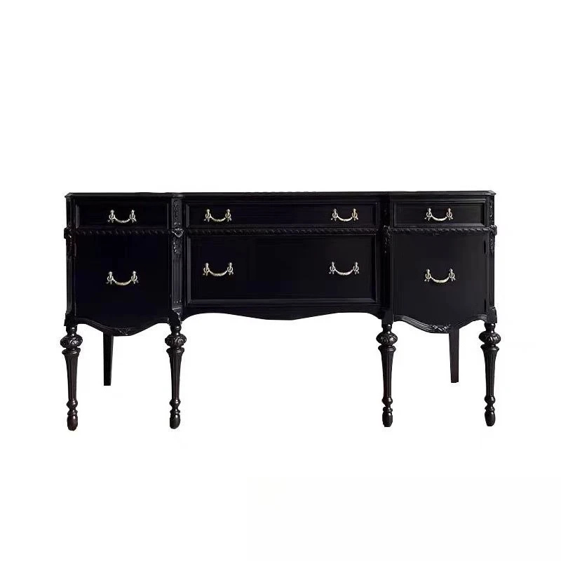 retro solid wood porch cabinet household entry, partition cabinet American living room decorative locker black carved cabinet