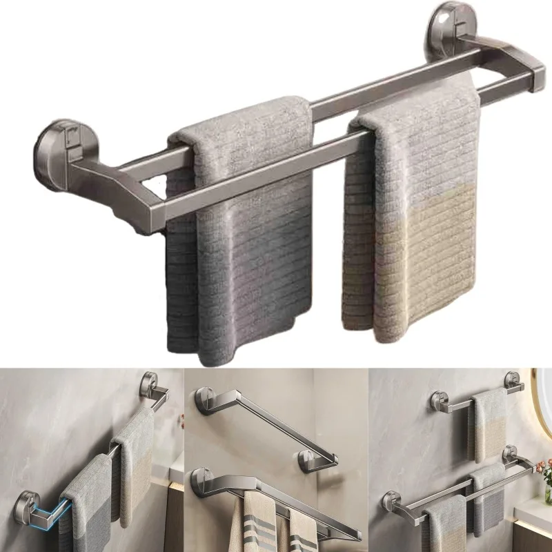 

Bathroom Storage Rack Bathroom Horizontal Bar Towel Rack Non Perforated Suction Cup Wall Mounted Towel Rack High Quality