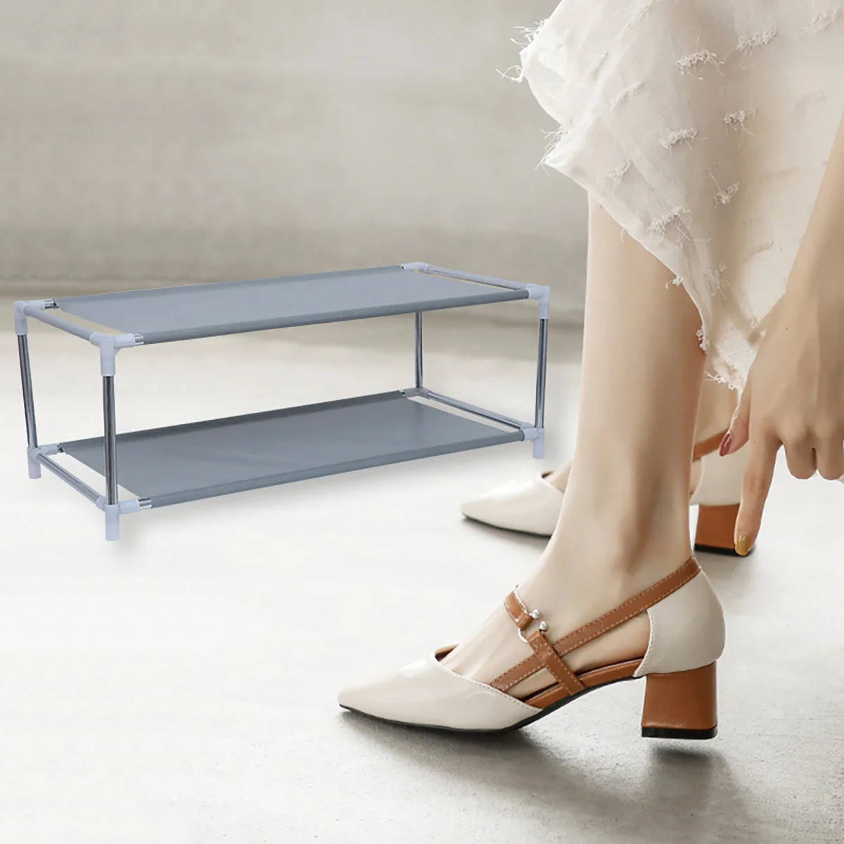 

Double Layer Metal Shoe Rack Dormitory Footwear Storage Space Saving Organizer Stand Shoes Rack Shoes Organizer