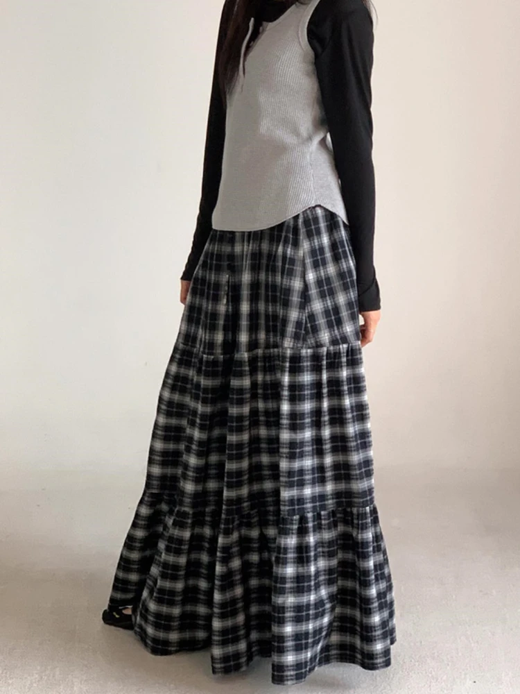 

Retro Sle Patchwork A-Line Skirt Maxi f-length Puffy Skirt High Waist Cotton Blend Casual Spring Autumn Ladies Skirts