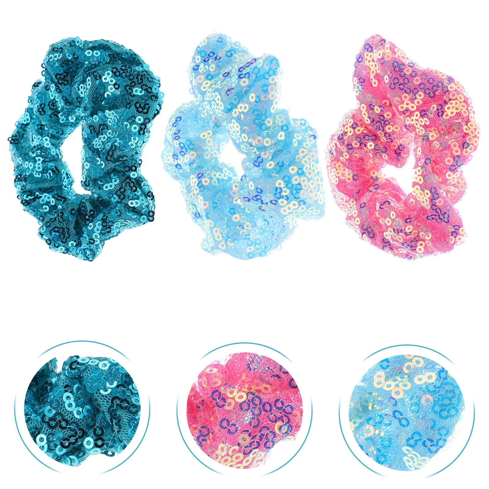 

5pcs Sequins Ring Fluorescent Elastic Bands For Women Ponytail Holder Ponytail Holder Hair Accessories Hair Ties