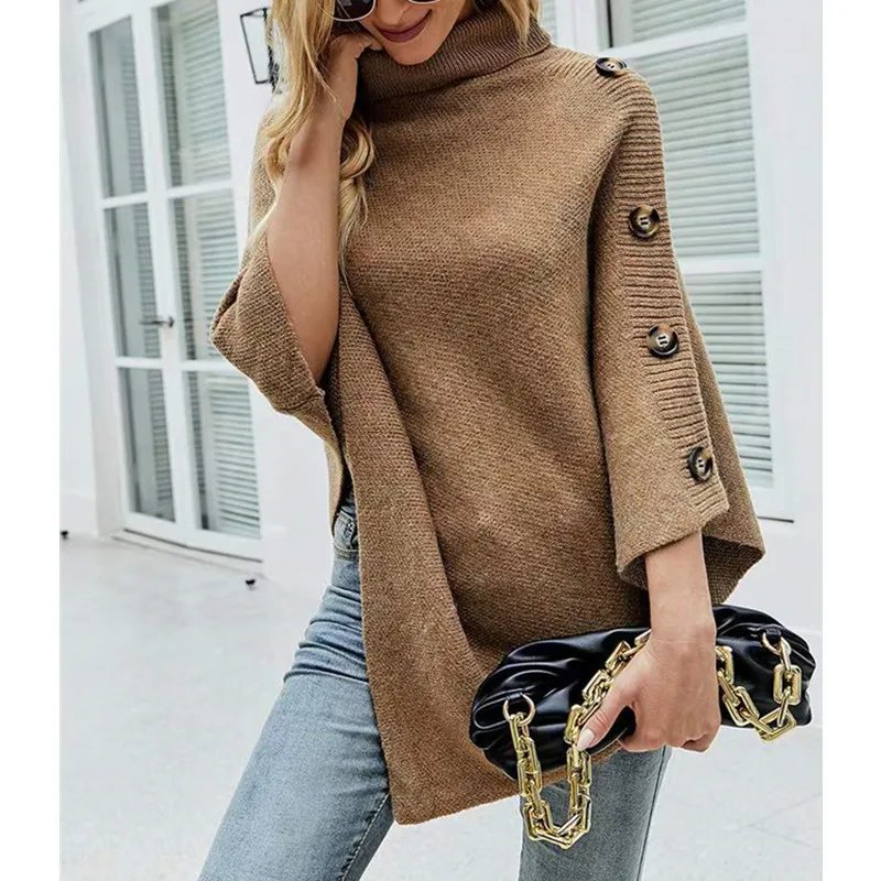 

Europe, America 2025 Autumn and Winter New Solid Color Turtleneck Knitted Sweater Cape Sweater Shawl Jacket