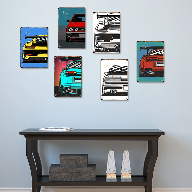 Comic Art Car Tin Sign HD Print Racing Pleaque Plate Home Garage Metal Painting Decor Iron Painting Cuadros 20x30cm