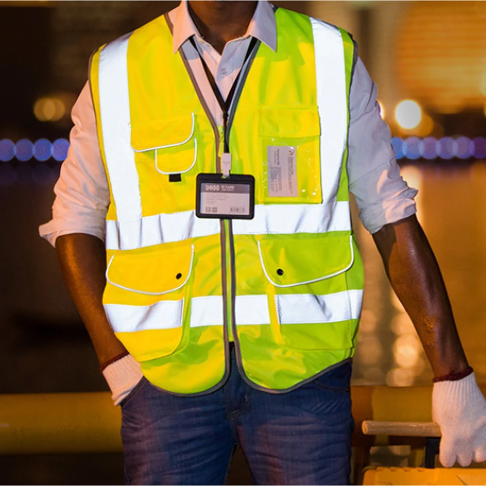 Chaleco de seguridad reflectante con múltiples bolsillos, ropa de trabajo industrial de construcción de alta visibilidad para hombres y mujeres, ropa de trabajo de alta visibilidad