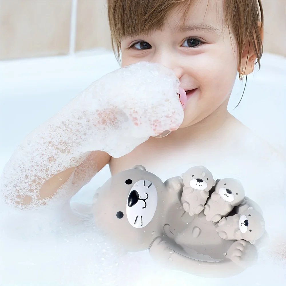 1Set Baby Cute Otter Bath Toy - Silicone Bath & Water Playmate, Fun Bathroom Water Play Floating Toys for Toddlers 0+ Years Old