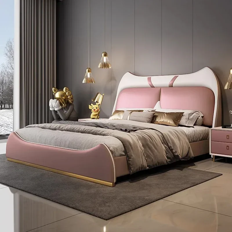 Cama doble infantil de madera con diseño moderno, cama de masaje con almacenamiento, estructura de castillo, cama de princesa completa, mobiliario único.