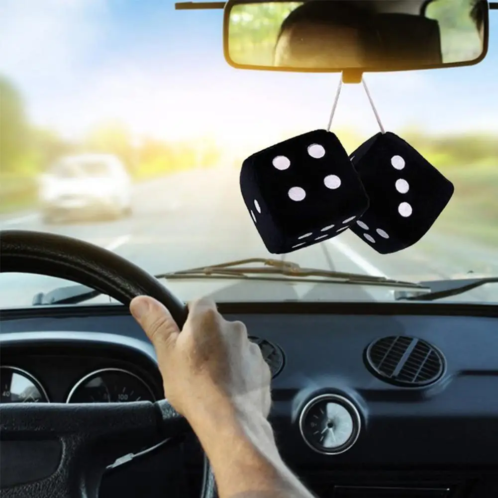 2PCS Auto sSoft Fuzzy Dice Dots Rear View Mirror Hanger Decoration Car Styling Interior Accessorie 6 Colors