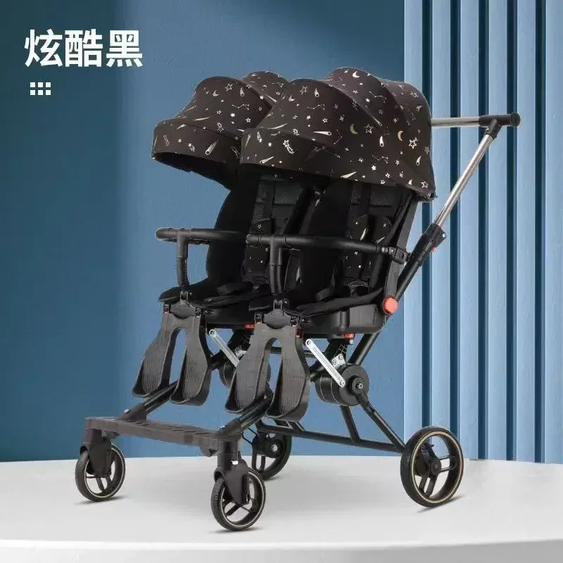 Warm house Tragbarer Doppel-Kinderwagen, Doppelsitz-Kinderwagen, faltbarer Vierrad-Doppel-Kinderwagen 360° °   Drehsitz, verstellbare Rückenlehne 6