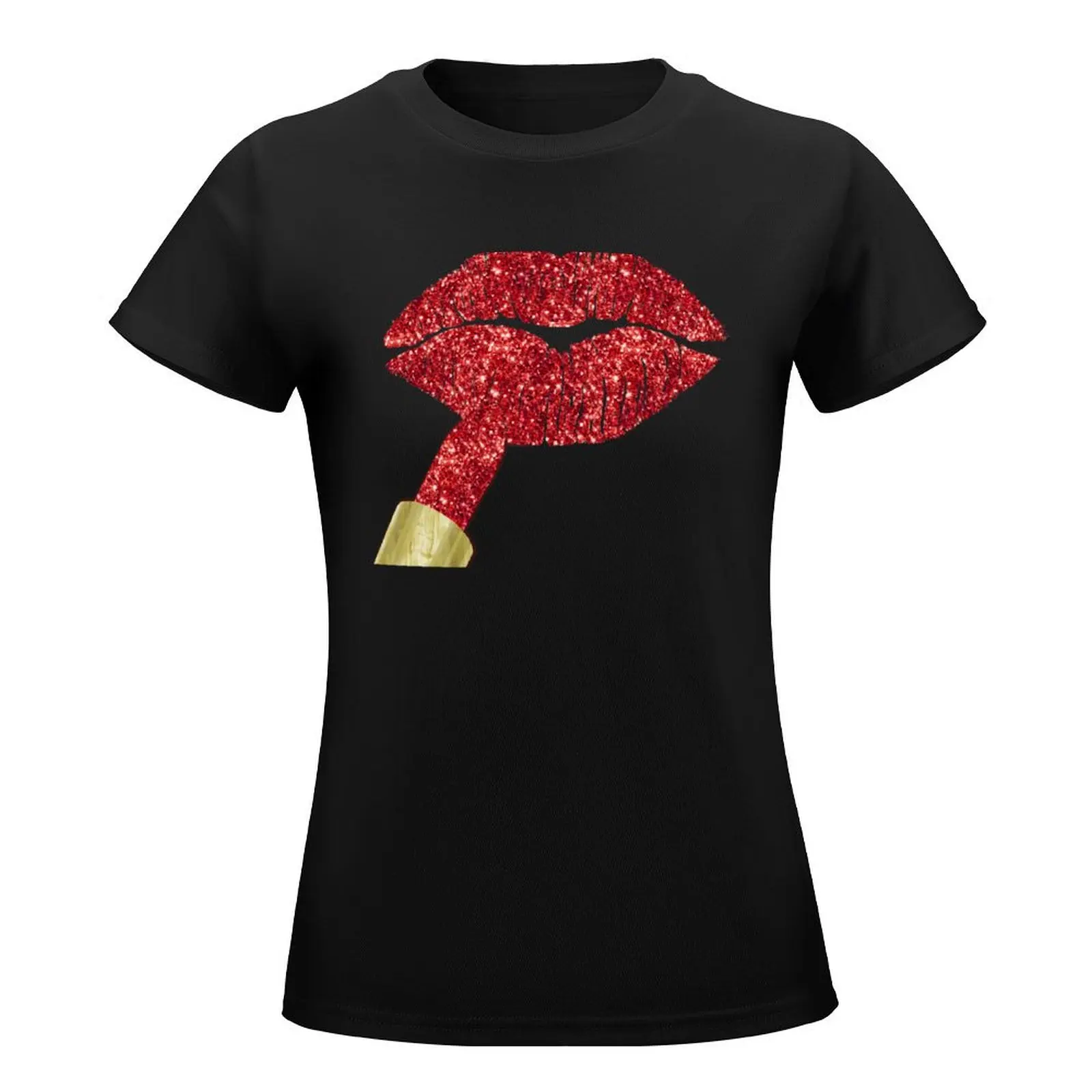 Red Kiss, lipstick on pouty lips, fashion art T-Shirt graphics tops summer tops cute clothes clothes for woman