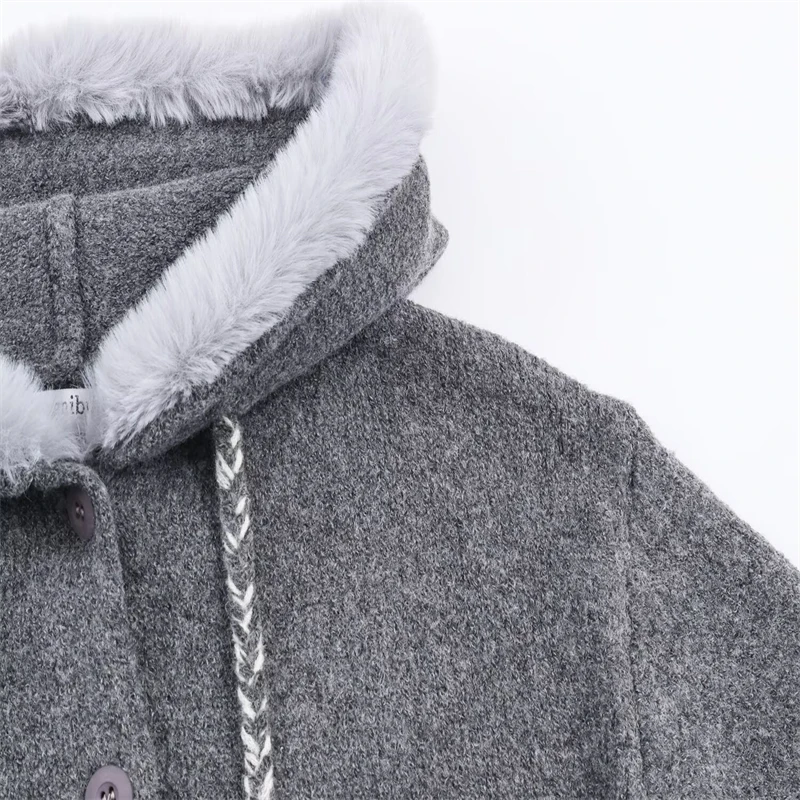 High-Street casual dames fuzzy gebreid vest met capuchon en gevlochten kwastjes voor herfst/winter nieuwe collectie 2025