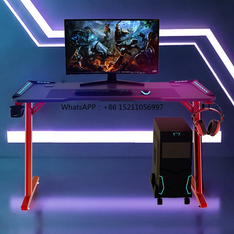 desk home office steel frame PC electric gaming table with  LED light  Z shaped height adjustable E-sports laptop computer