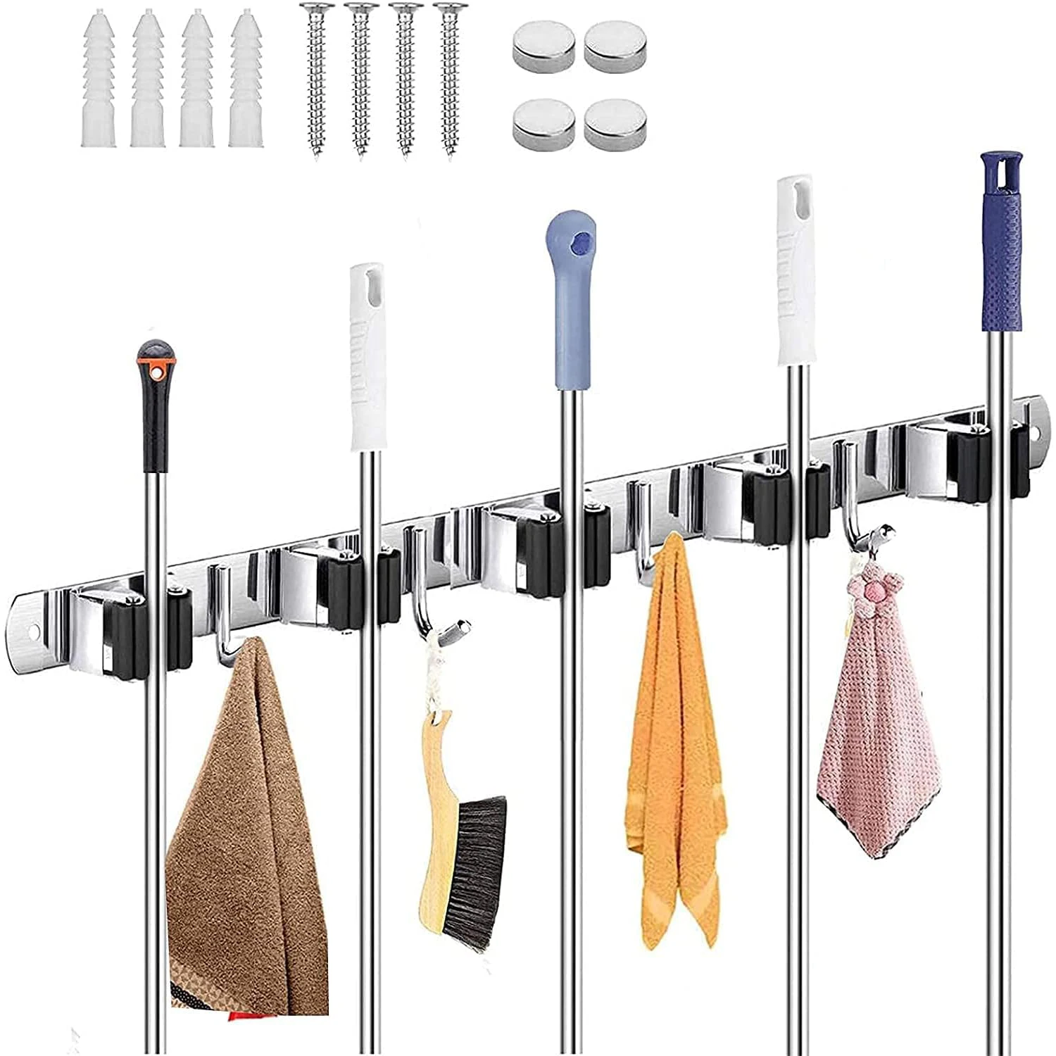 Broom Holder Mop Hanger Wall Mount Metal Organization Garage Storage Garden Kitchen Tool Organizer