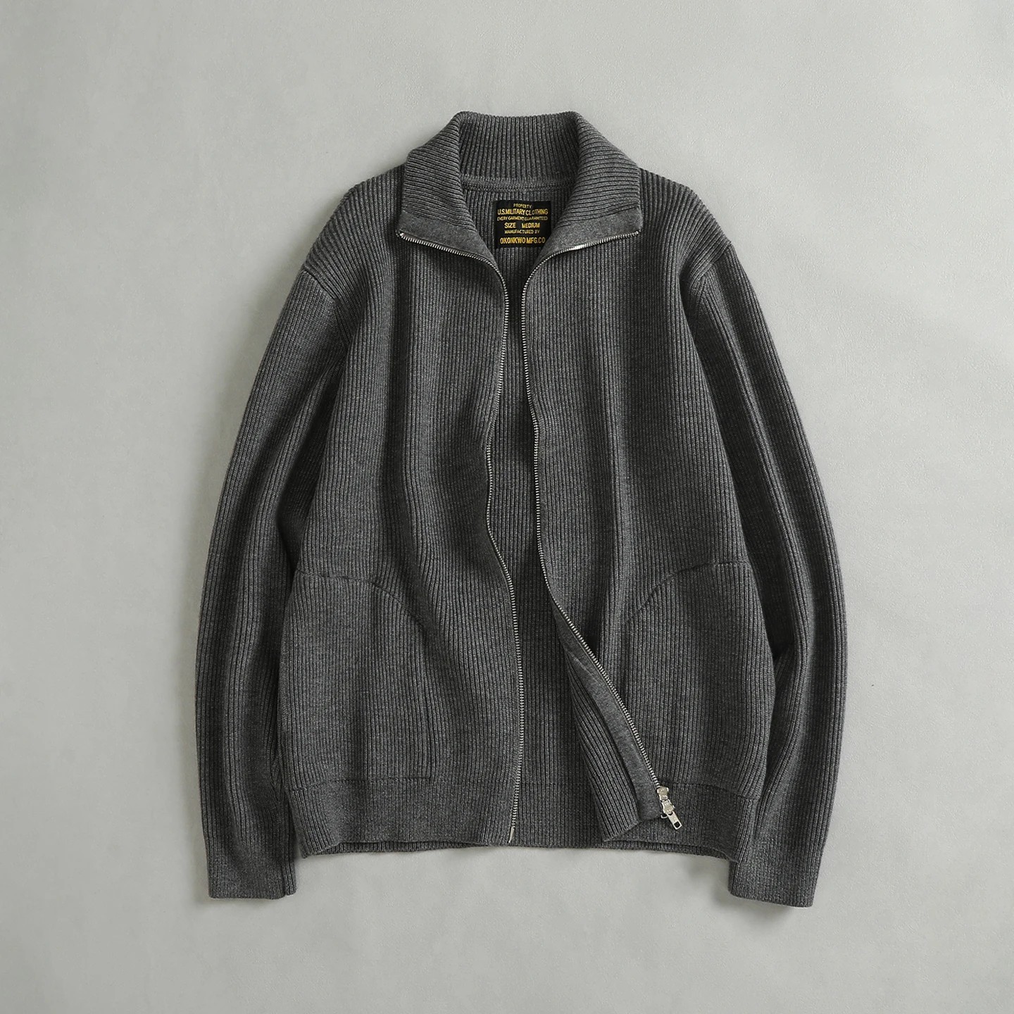 5134# Autumn and Winter New American Retro Wool Blended High-end Thickened Knitwear Men's Stand Collar Cardigan Sweater Jacket