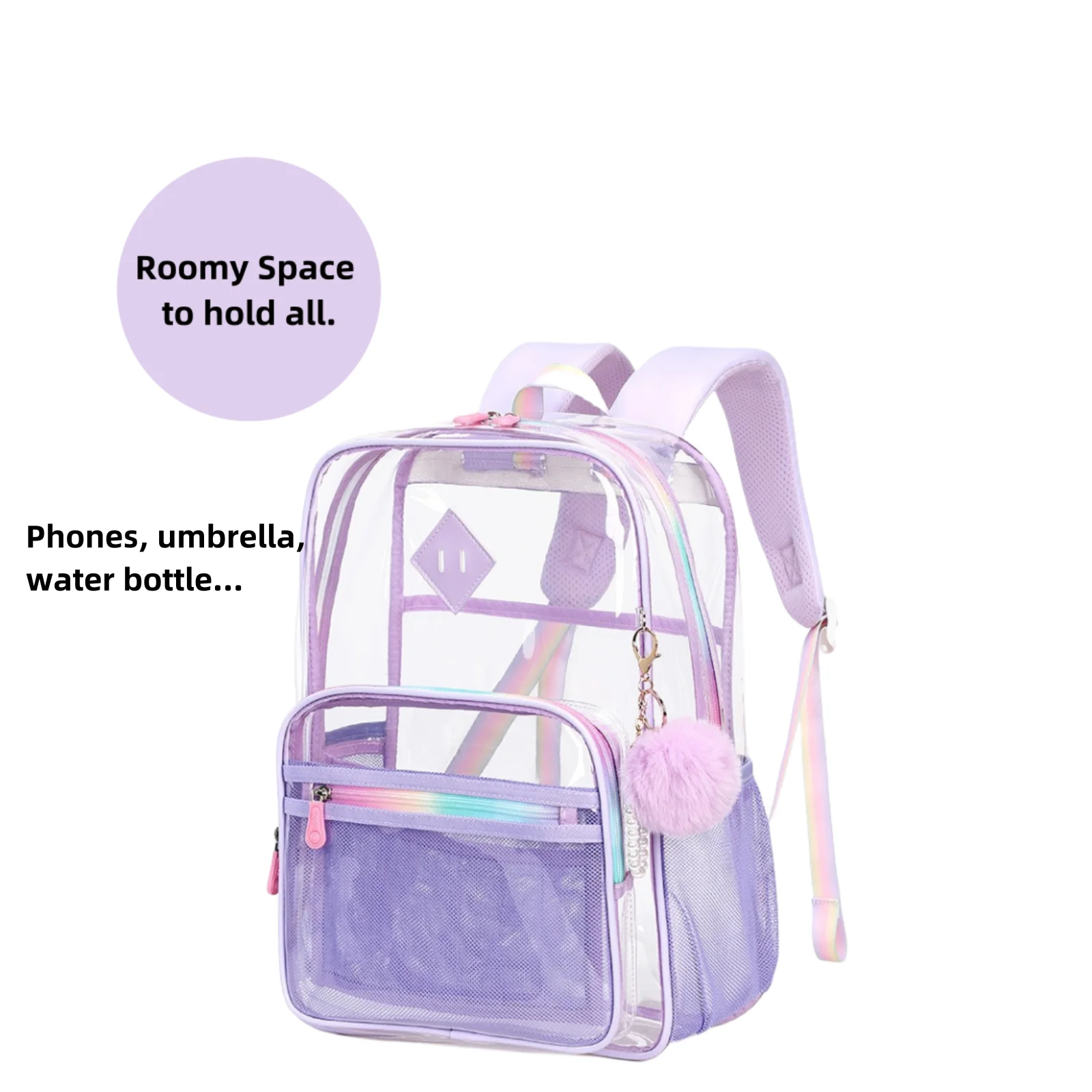 Popular Clear Backpack Heavy Duty, Stylish Transparent Laptop Book bag, for Stadium Check Approved, Jelly Purple