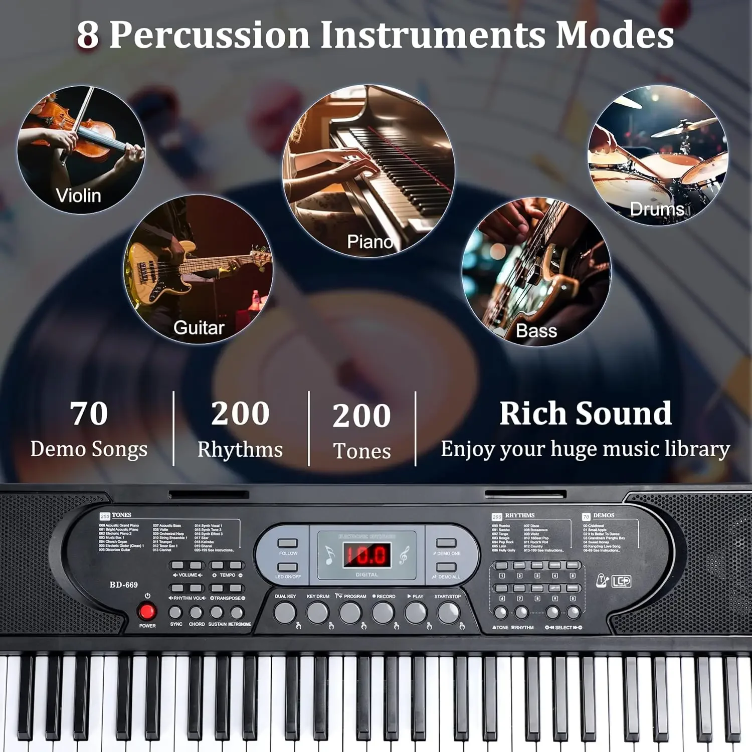 61 Keys Keyboard Piano, Electric Digital Piano Set for Beginners, Learning Piano with Light-Up Keys, Speakers, Microphone