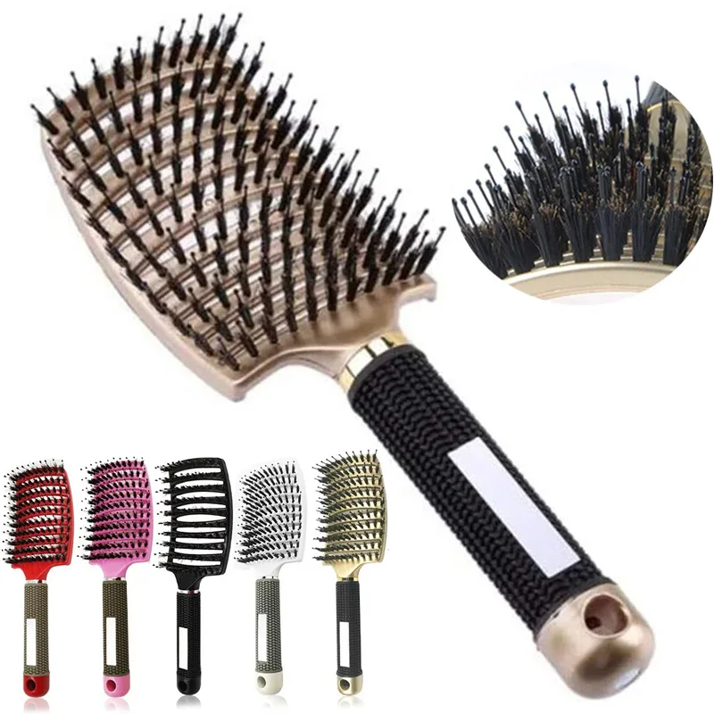 Cepillo de pelo con cerdas y nailon para mujer, peine de masaje del cuero cabelludo, desenredar el pelo rizado y húmedo, herramientas de peinado para salón de peluquería