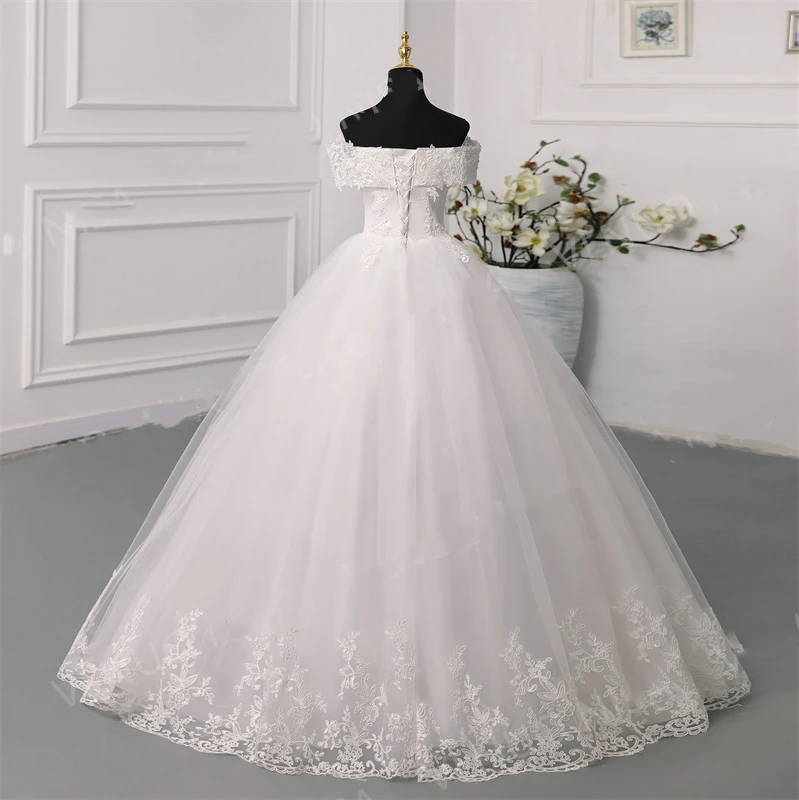 Y&M Novias Customized Off Shoulder Plus Size Vestido De Noiva Wedding Dress Long Train or Floor Appliqe Bridal Tulle Mariage