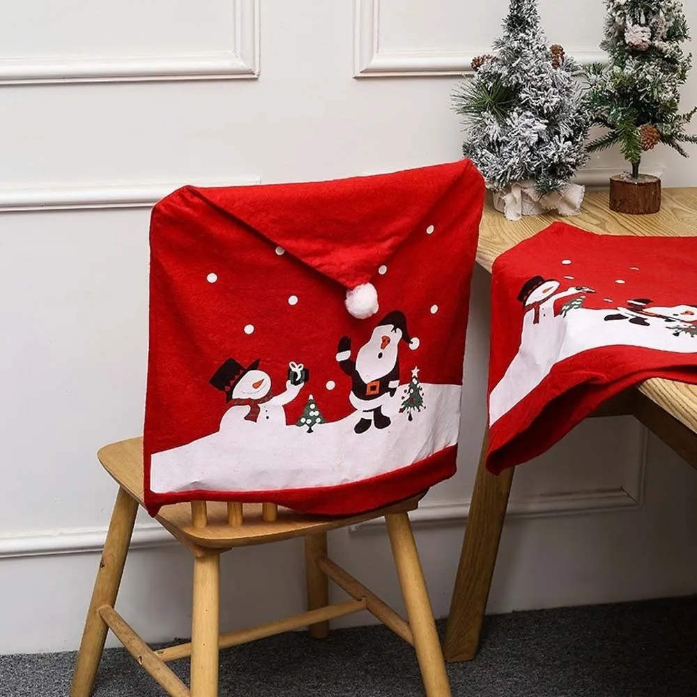 

4 шт., защита для сиденья, рождественский чехол на стул, рождественское украшение, чехол на сиденье с рисунком Санта-Клауса, снеговик, креативная шляпа в форме