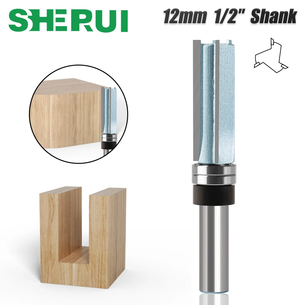 3 Tooth Router Bit 12mm 1/2′′Shank Diameter 3/4′′ Blade Length 2′′ Pattern Bit Cutting Carbide Alloy With For Woodworking Tool