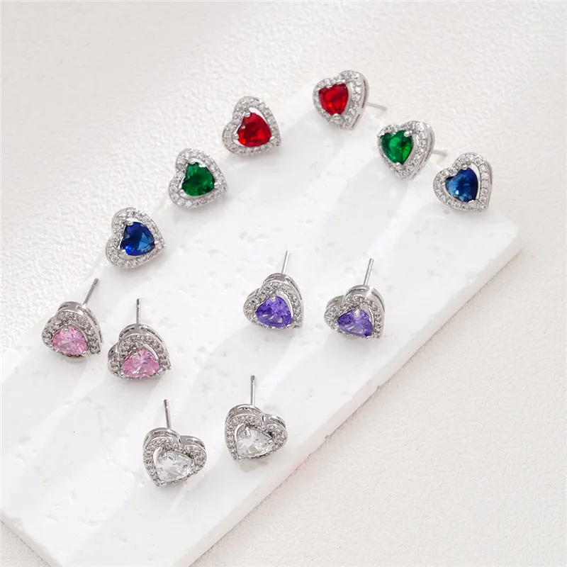 High Grade Heart Zircon Jewelry Sets Stainless Steel Chains Cute Geometric Pendant Necklace Earrings Gifts For Women Girls