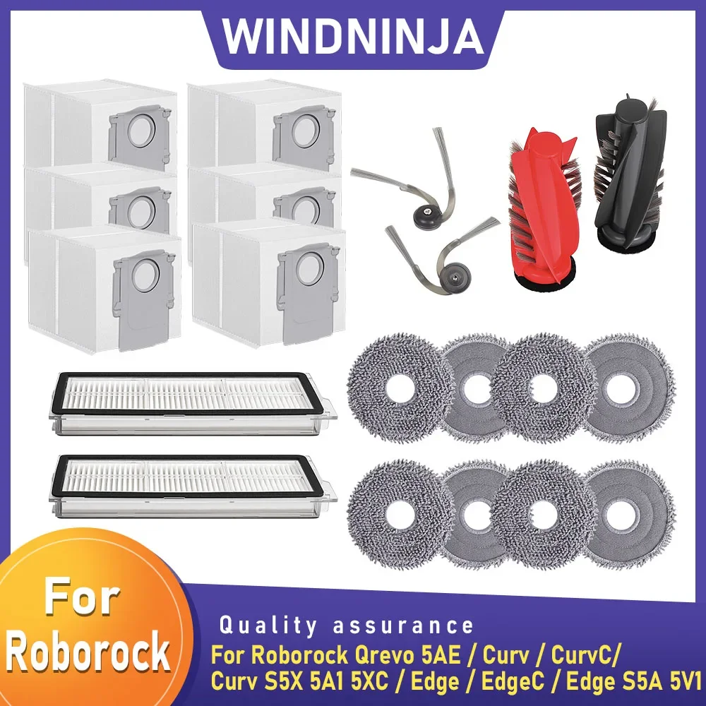 

Боковые мешки для швабры с фильтром основной щетки для Roborock Curv/CurvC/Curv S5X 5A1 5XC/Edge/EdgeC/Edge S5A 5V1/Qrevo 5AE/замена вакуума