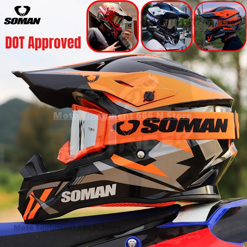 

SOMAN Motocross Racing Helmet Cool Goggles Off Road Helmet ATV Motorcycle MTB Helmet DOT Approved