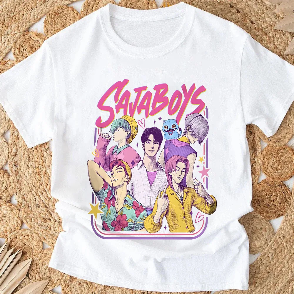 جديد 2025 فيلم KPop شيطان الصيادين الكرتون تي شيرت الصيف قصيرة الأكمام المحملة للنساء والرجال عادية فضفاض الجرافيك المطبوعة القمم