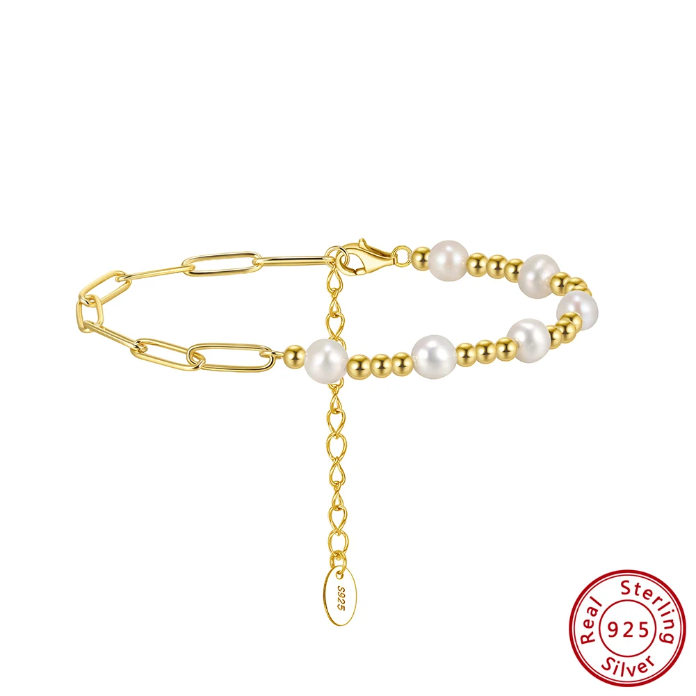 KISS MANDY S925 Silver 14K Gold Plated Freshwater Pearl Bracelets for Women Jewelry Birthday Gift Beautiful Classic GPB48