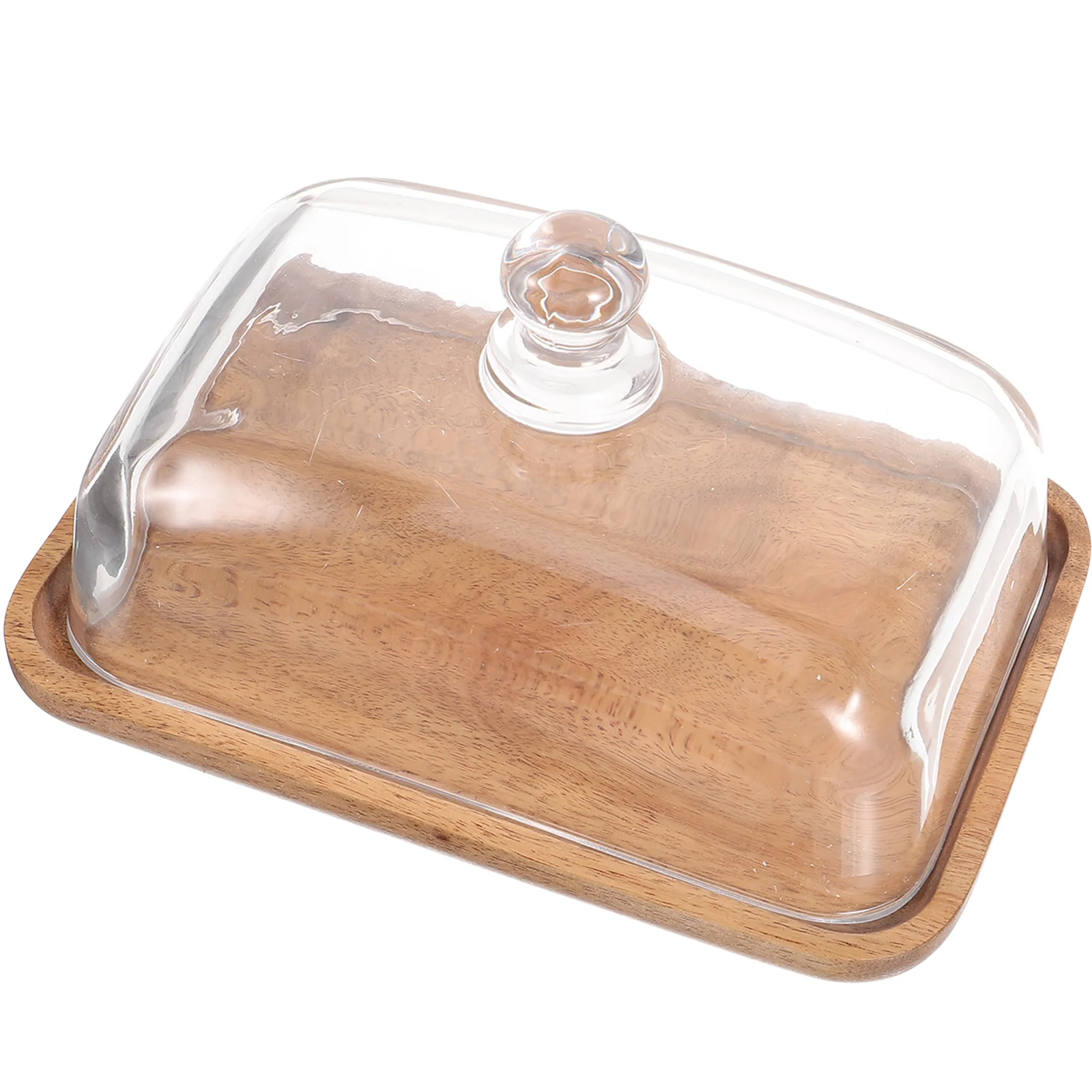 Dessert Bowl Plate Butter (glass Acacia Wood Plate) Cake Pan Display Holder with Cover Platter Stand Dome for