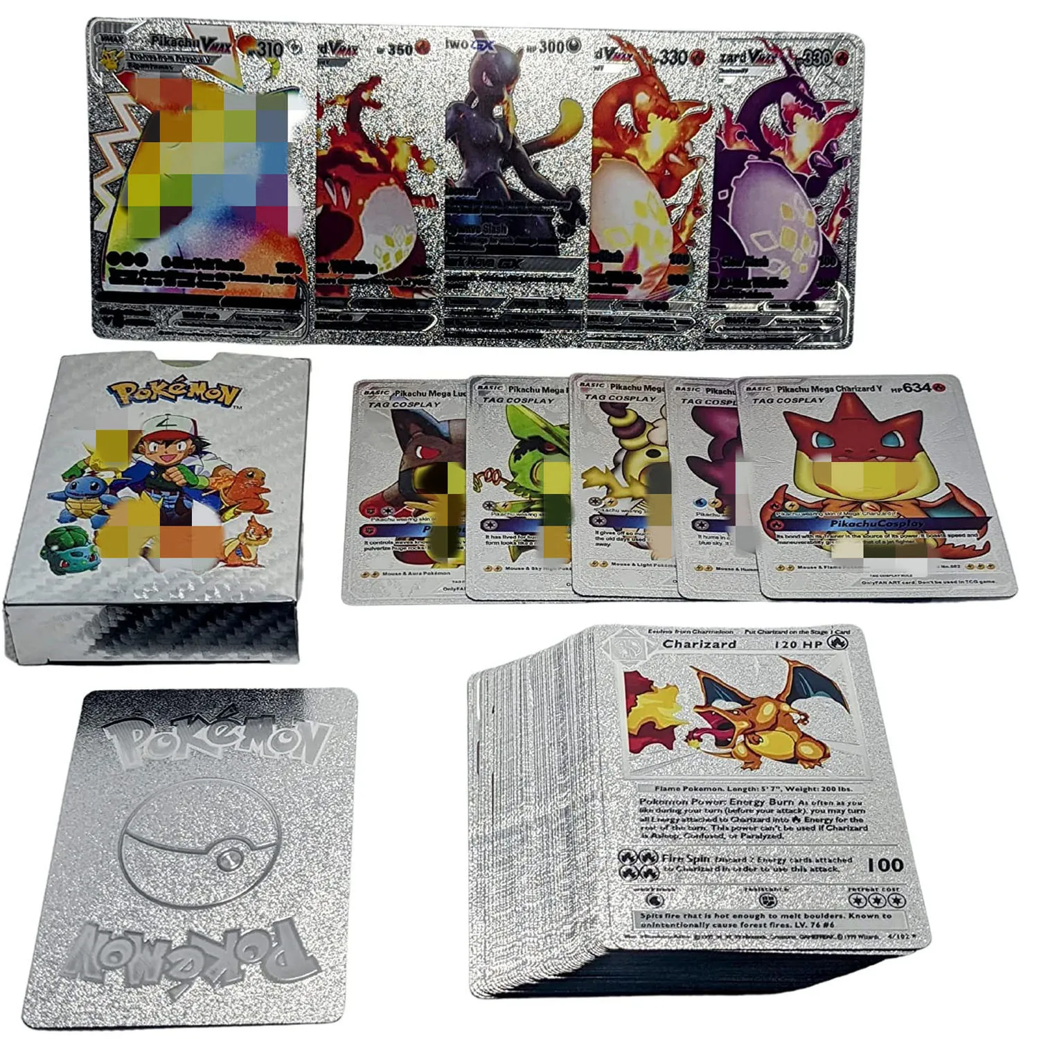 55 Pcs TCG  Gold Foil Assorted Cards GX V-Vmax DX Charizard Card Common/Uncommons Card V-max Card Coll-ection Party Favors