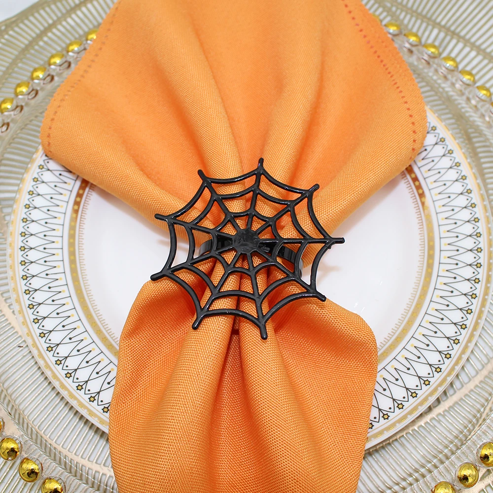 6Pcs Spider Web Napkin Rings Metal Halloween Napkin Buckle Black Spider Web Napkin Holder for Halloween Table Decoration HWH13