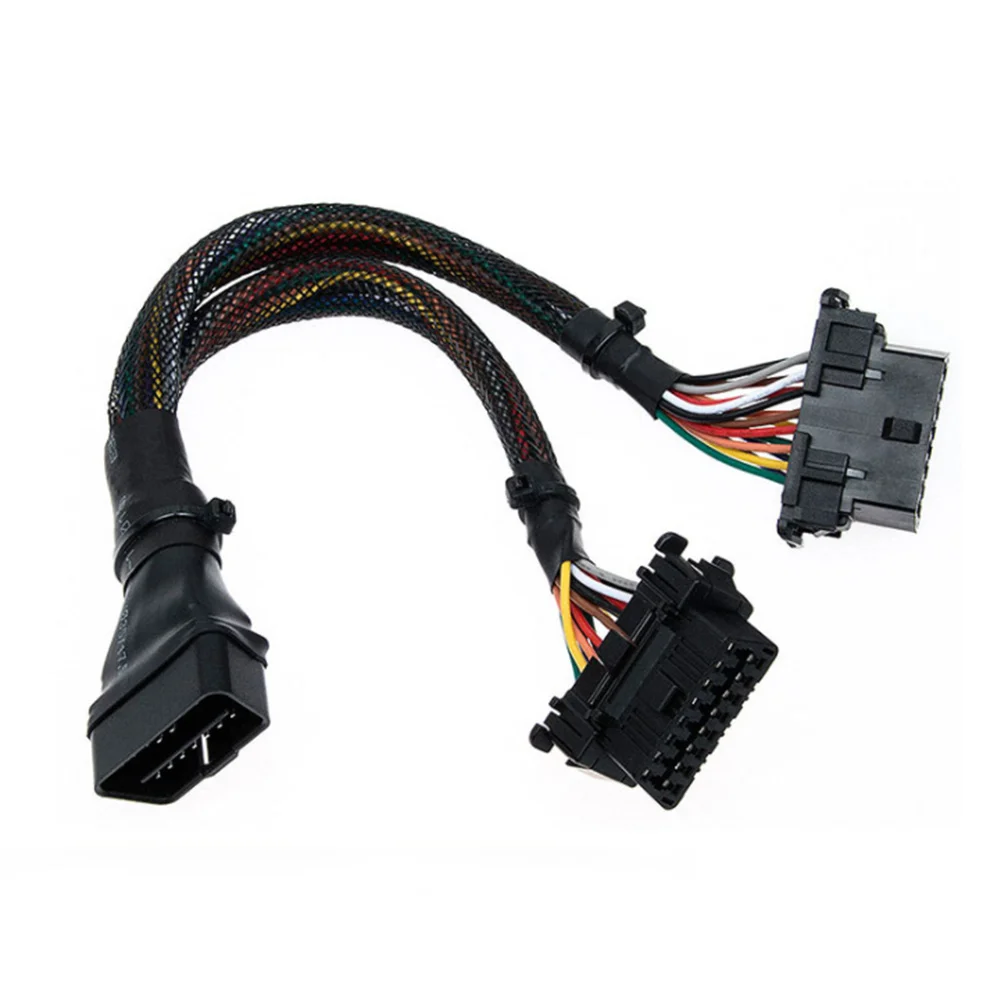 OBD2 Splitter 16 Pin OBD II Splitter Extension 1X ชายและ 2X หญิงอะแดปเตอร์ (1FT/30 ซม.) (1 แพ็ค)