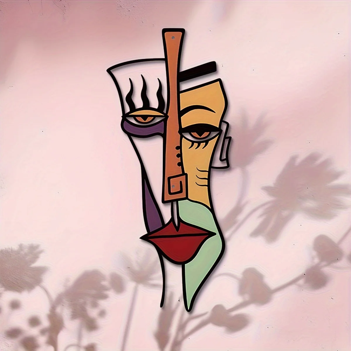 [2D Flat] 1pc Artistic Retro Acrylic Wall Hanging Wall Decor, Picasso-Inspired Abstract Mask, Decorative Acrylic Artwork