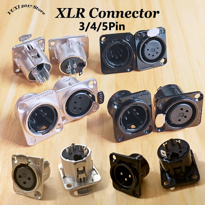 3/4/5Pin XLR Panel Mount Connector Male Female Audio Microphone Jack Plug with Copper Contact For Mixer Speaker Mic Metal Socket