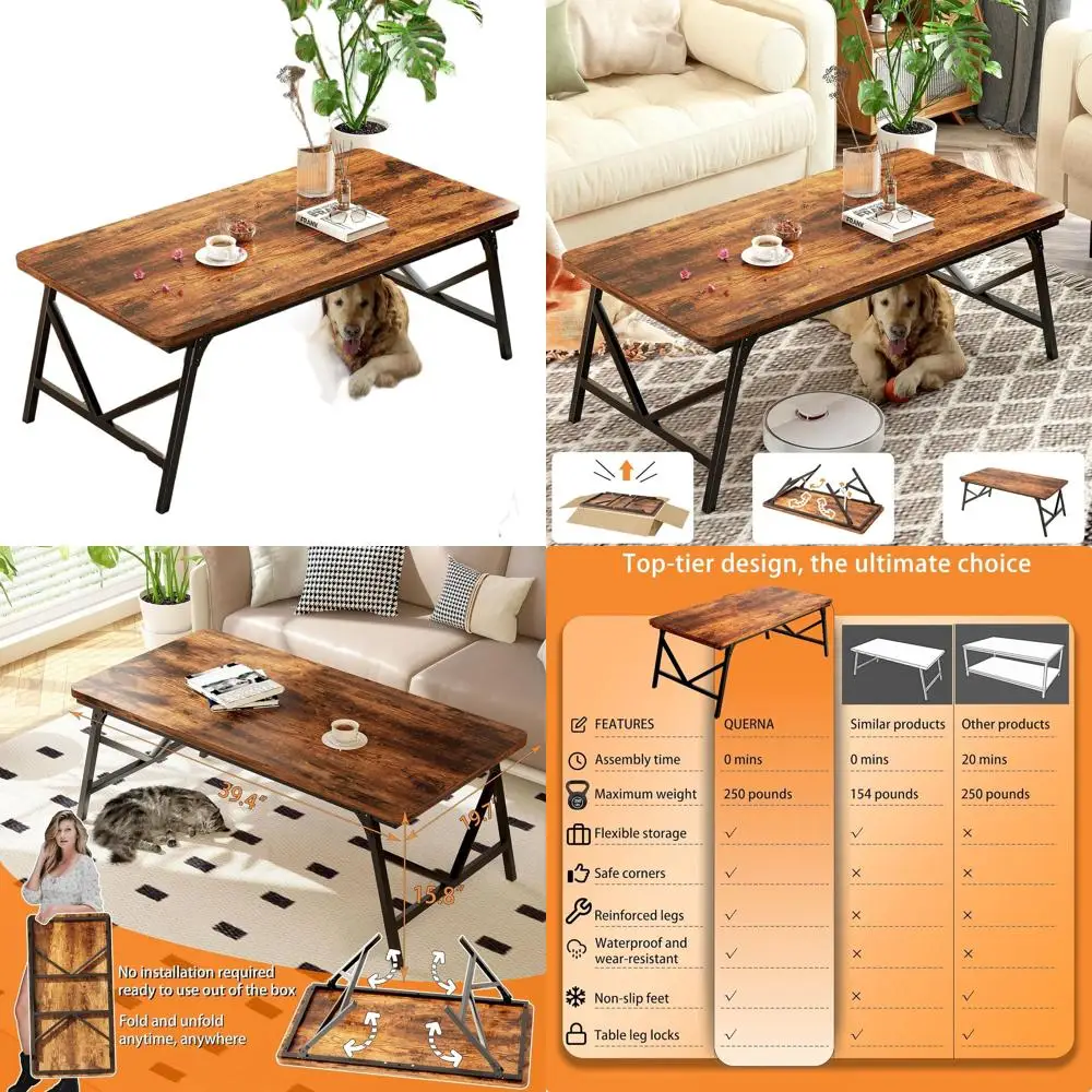 طاولة قهوة محمولة قابلة للطي، مكتب أرضي منخفض الجلوس، 39.4 × 19.7 × 15.8، مناسبة لغرفة المعيشة والمنزل والقافلة والخارجية