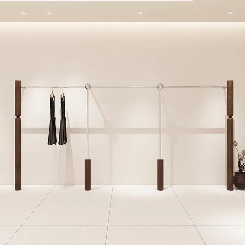 의류 매장 행거, 스테인리스 스틸 원목 벽걸이형 측면 행거, 바닥부터 천장까지 여성 의류 매장용