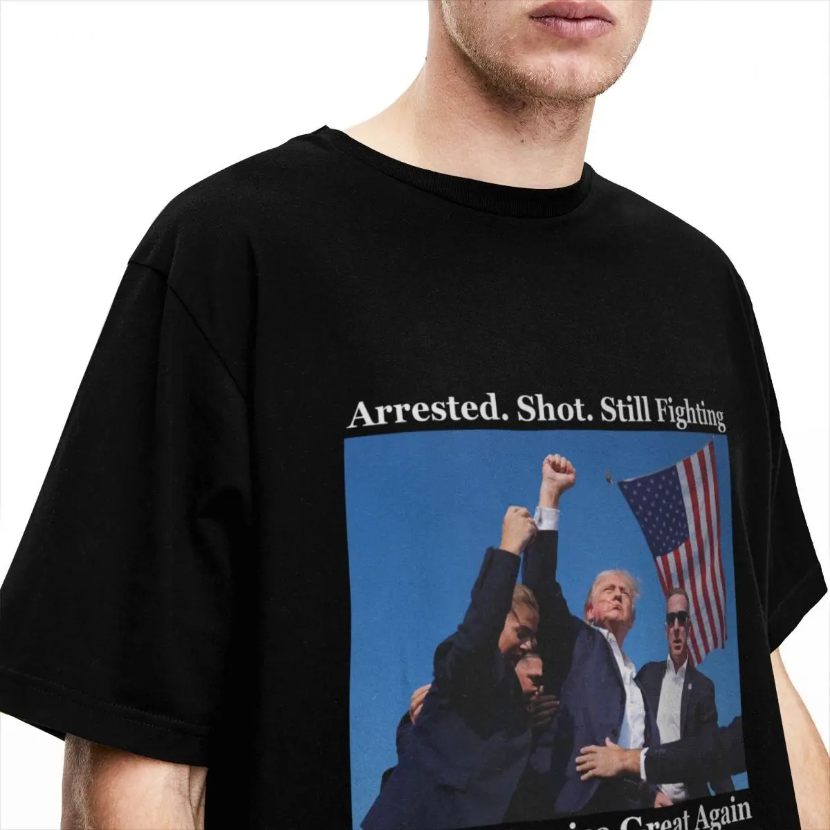 Vintage T-Shirt Trump Make America Great Again Cotton T-Shirts Arrested Shot Still Fighting Y2K Casual Leisure Tshirt for Men