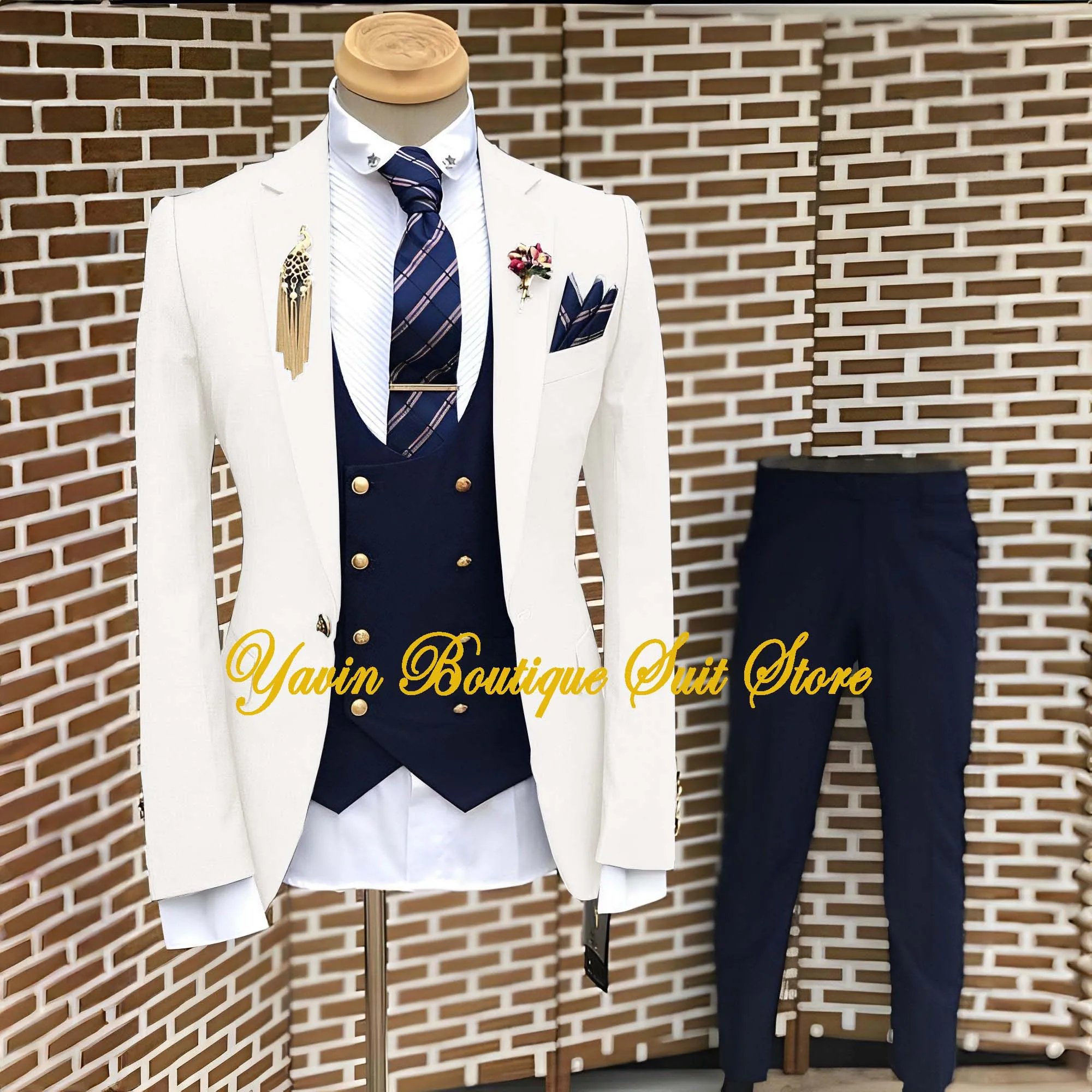 3 Pieces Set Suits Vest Pants Fashion New Men Casual Boutique Pure Color One Breasted Blazer Groom Wedding Party