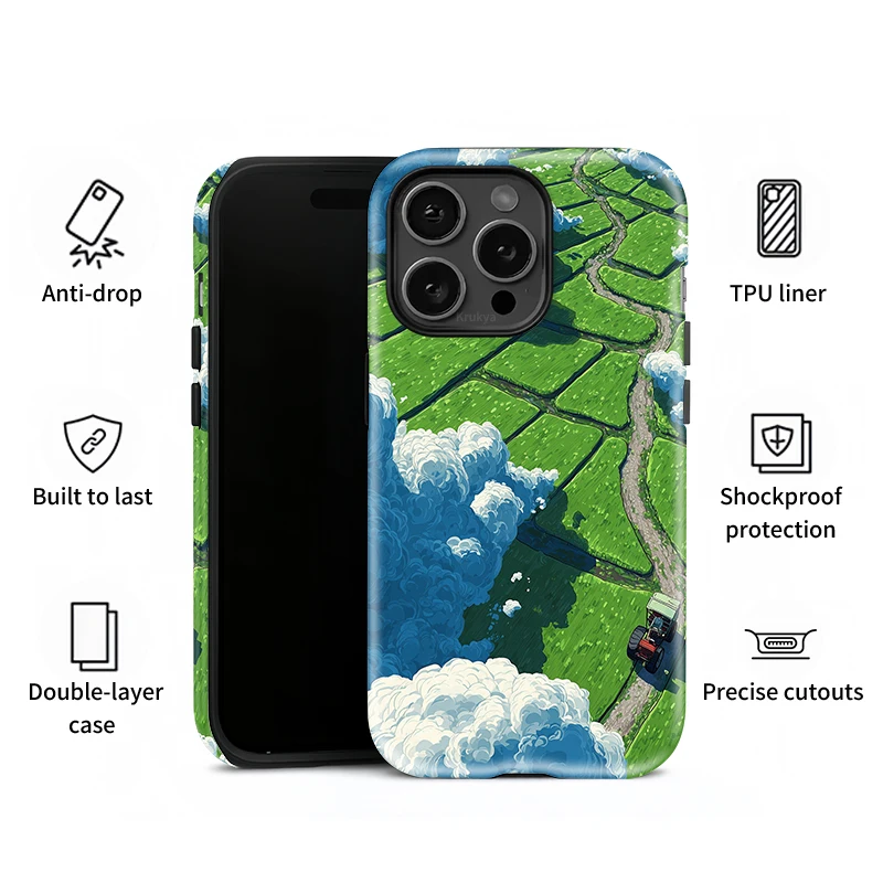 Krukya حافظة هاتف مزدوجة الطبقة لهاتف آيفون 13 15 16 14 Plus 11 12 17 Pro Max 17 Air SE XR XS غطاء سيليكون بنمط المجال الأخضر