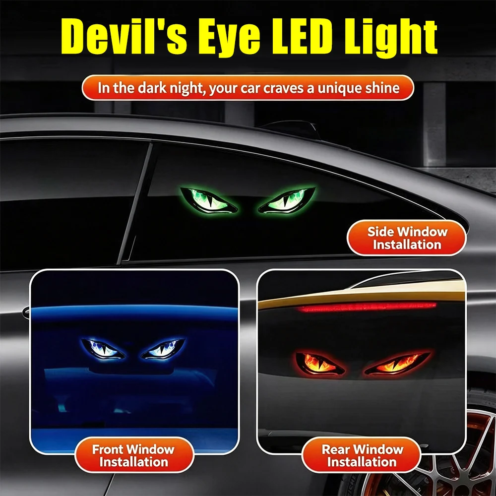 Solar Car Devil Eye LED Dynamic Expression Warning Light Truck Suction Cup No Wiring Automotive Accessories