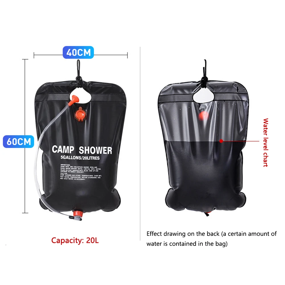 1-5PCS 20L Water Bags Outdoor Camping Shower Bag Solar Heating Portable Folding Climbing Bath Equipment Shower Head Switchable