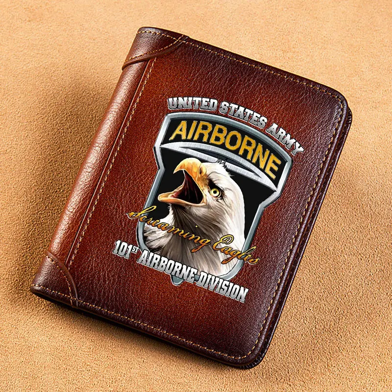 

High Quality Genuine Leather Men Wallets American 101st Airborne Division Short Card Holder Purse Luxury Brand Male Wallet