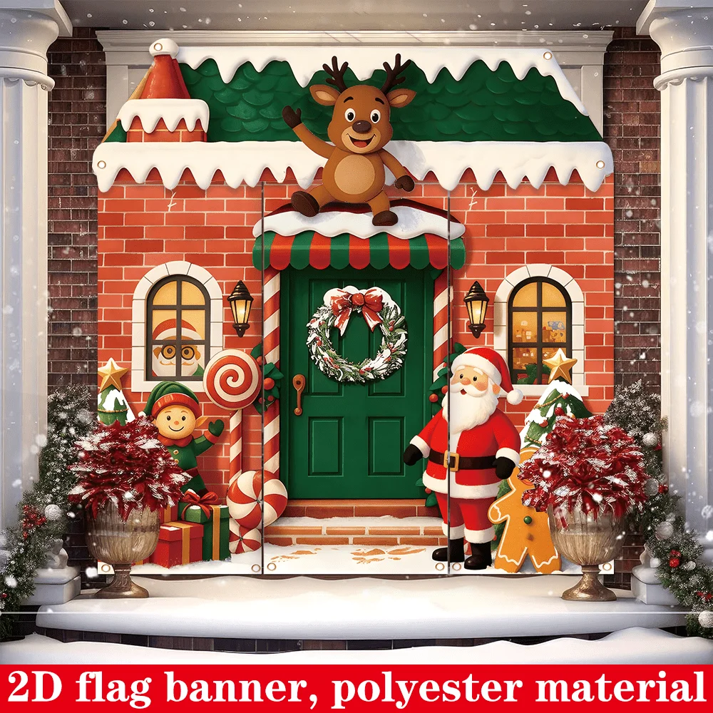 

2D Flat, 4pcs A Set Large Christmas Festive Backdrops & Banners, Party Supplies, Party Porch Banner - Extra Large Banners