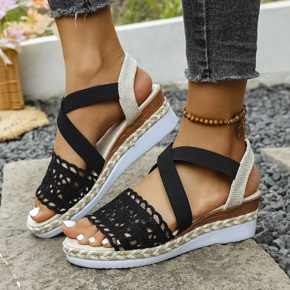 

Women Sandals Plus Size Wedges Bohemian Sandals for Women Summer Platform Thick Bottom Shoes Woman Embroidery Lightweight Shoes