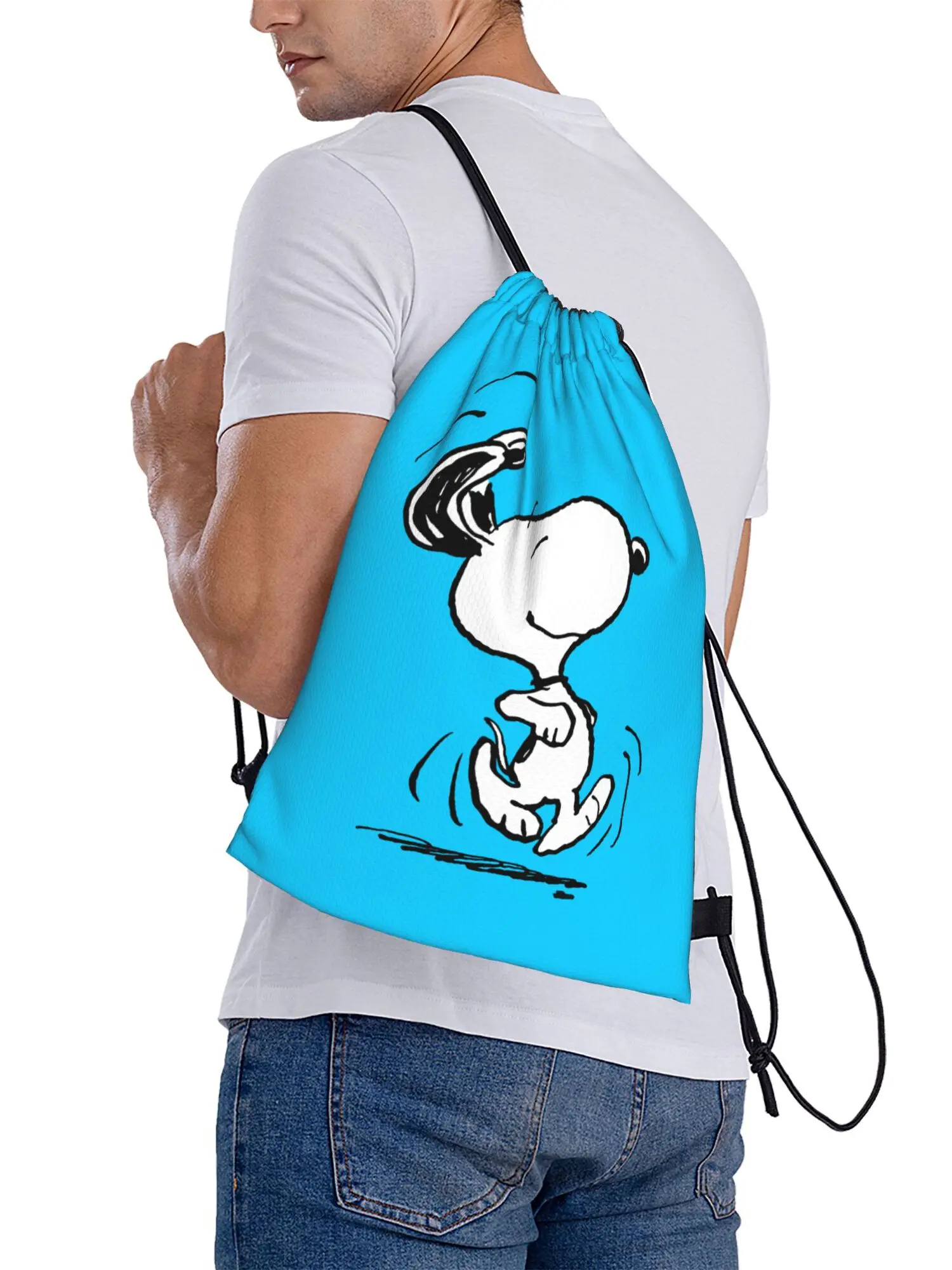 AliExpress Bandai S-Snoopys Happy Dance Backpack Drawstring Soccer Bags Gym Bag Cartoon Comic String Sackpack for Cycling 36cm (W) x 43cm (H)