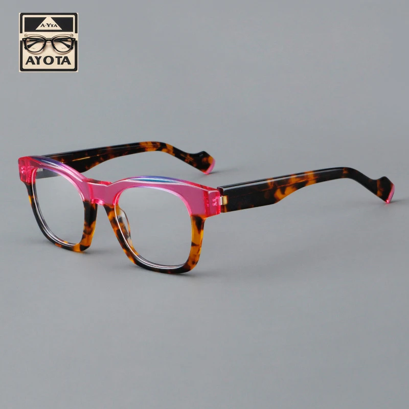 

Retro Square Eyeglasses Frames for Women's New Fashion Color Blocked Acetate Optical Reading Men's Prescription Eyewear 6106