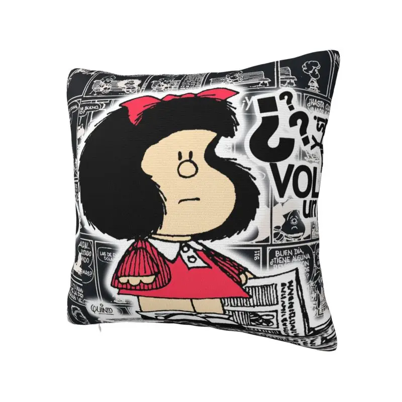Vintage Quino Comic Mafalda Throw Pillow Case Decoration 3D Printed Cartoon Mang Sofa Cushion Cover Polyester Soft Pillowslip