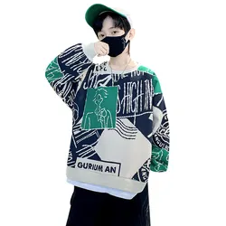 New Letter Print Boy Sweatshirts Children Long Sleeves Tee Top Kids Cool T-Shirt Teen Green Clothes 5 6 7 8 9 10 11 12 13 14Yrs